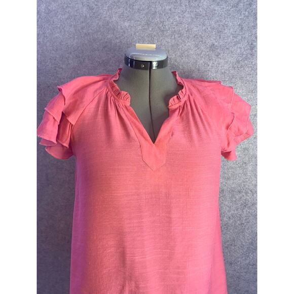 Nanette Lepore Pink Tiered Sleeve Top, Women’s Size S, Ruffled Short Sleeves - Picture 5 of 10
